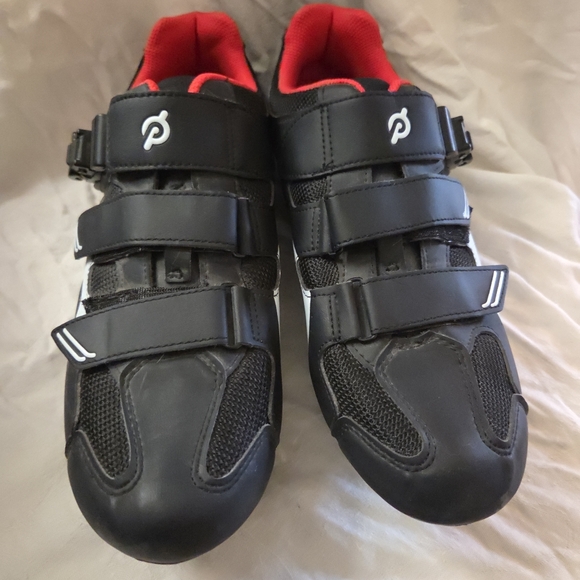 Peloton Cycling Shoes Size 45 -Unisex Black /Red Cleat Men 11.5 Women 13 - Picture 3 of 5